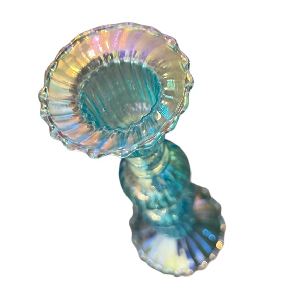 LARGE EGYPTIAN‎ REVIVAL CANDLESTICK LIGHT BLUE SHINY / LiIGHT GLASS - Picture 5 of 11